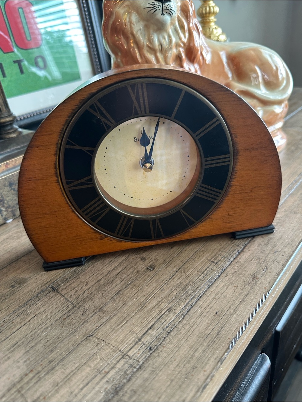 Vintage Bulova Wood Mantel Clock - MCM Quartz Desk Clock